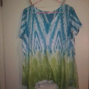 Time and Tru Tie-Dye Blue and Green Short Sleeve Tee